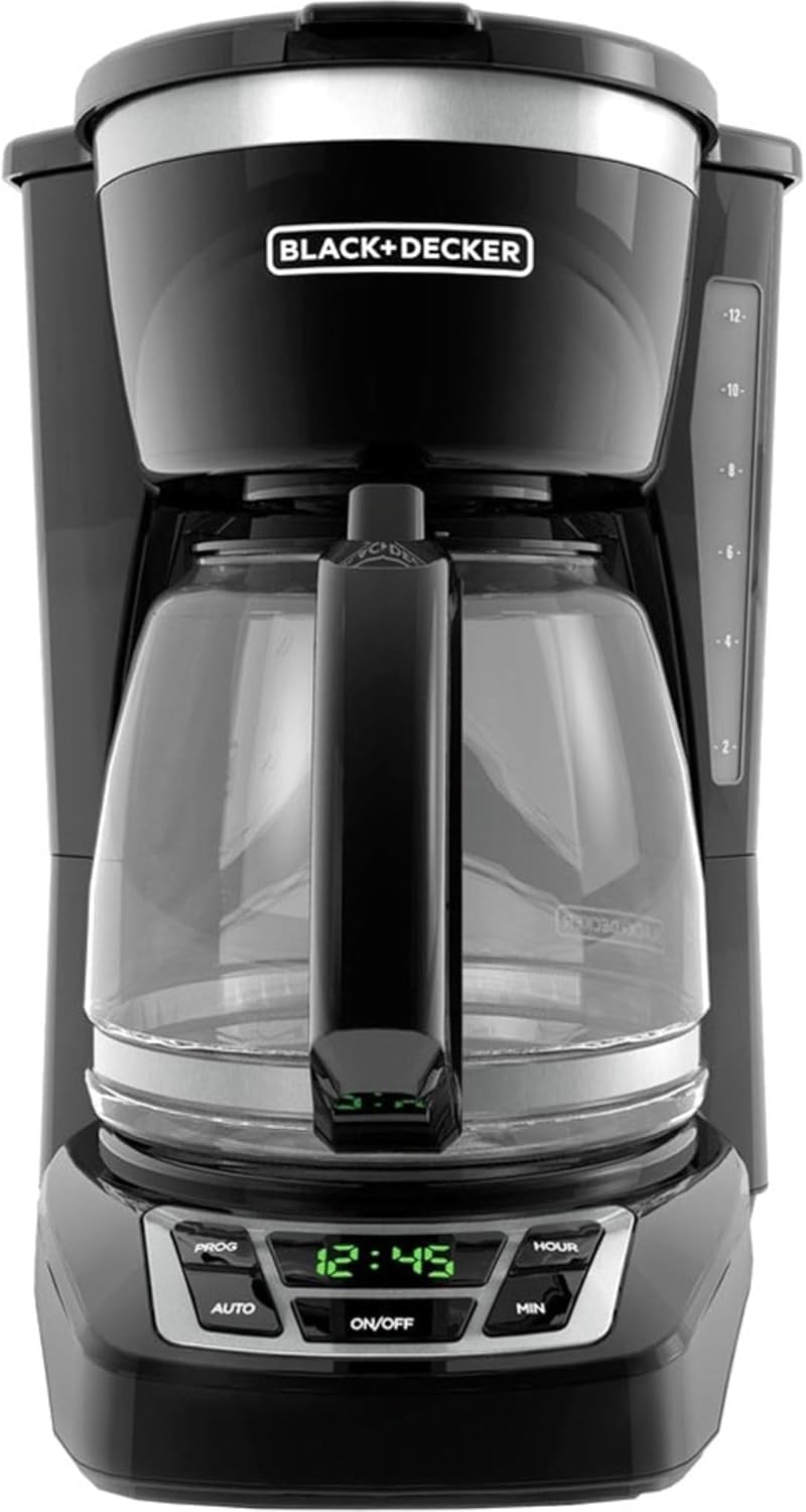 BLACK+DECKER 12-Cup Digital Coffee Maker, Programmable, Washable Basket Filter, Sneak-A-Cup, Auto Brew, Water Window, Keep Hot Plate, Black - Buy Online at SimraCart