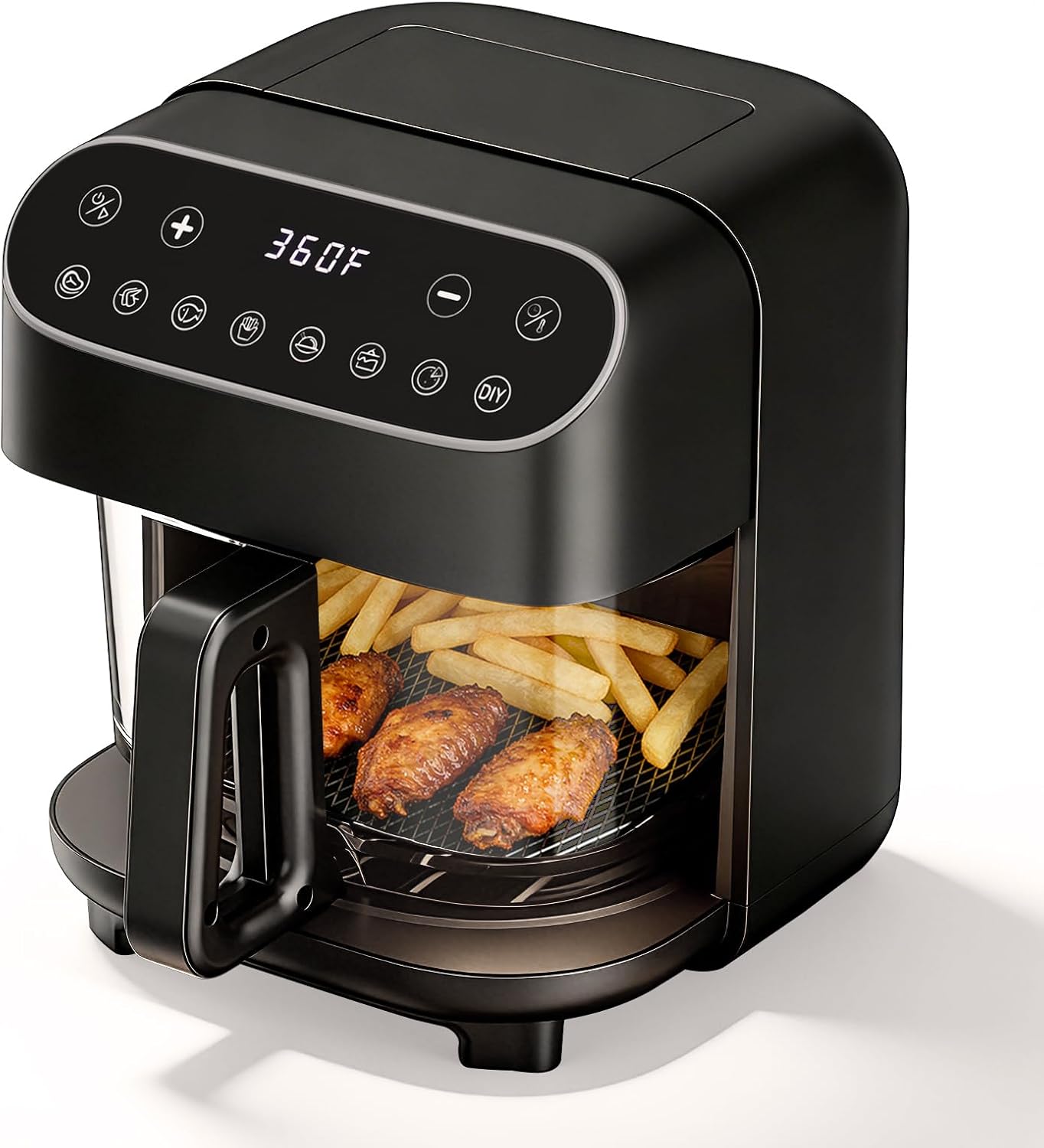 5QT Glass Air Fryer, Portable Air Fryer with Digital Touch Control, 8 Preset Modes, 60-Minute Timer, Dishwasher Safe Basket, Up to 400°F, 360° View Cooking, for Healthy Meals with 95% Less Oil - Buy Online at SimraCart