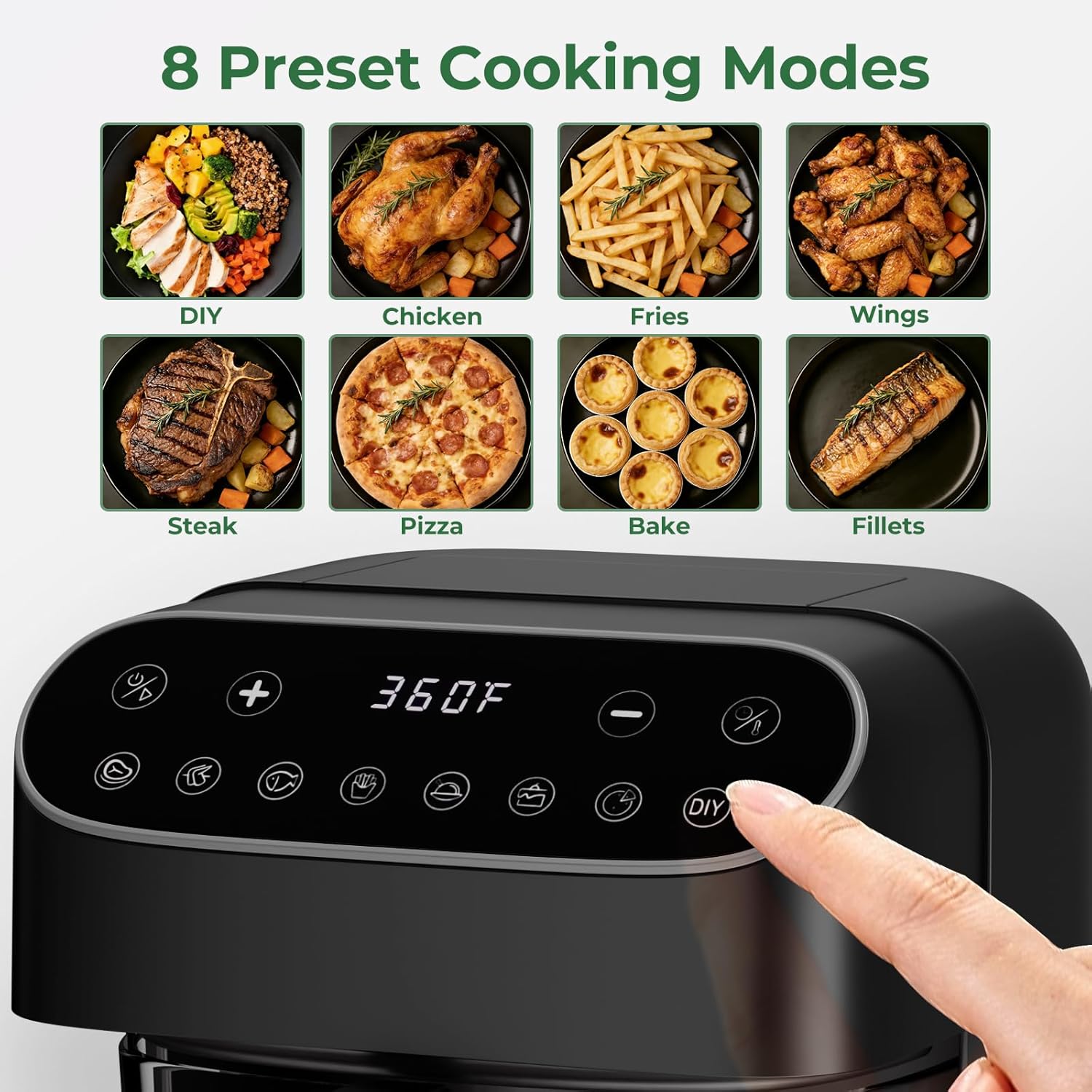 5QT Glass Air Fryer, Portable Air Fryer with Digital Touch Control, 8 Preset Modes, 60-Minute Timer, Dishwasher Safe Basket, Up to 400°F, 360° View Cooking, for Healthy Meals with 95% Less Oil - Image 5